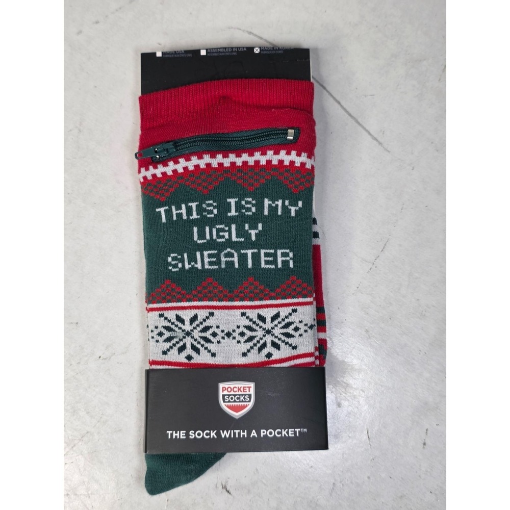 Pocket Socks Unisex Cotton Crew Sock Medium‎ Zip Pockets Ugly Christmas Sweater